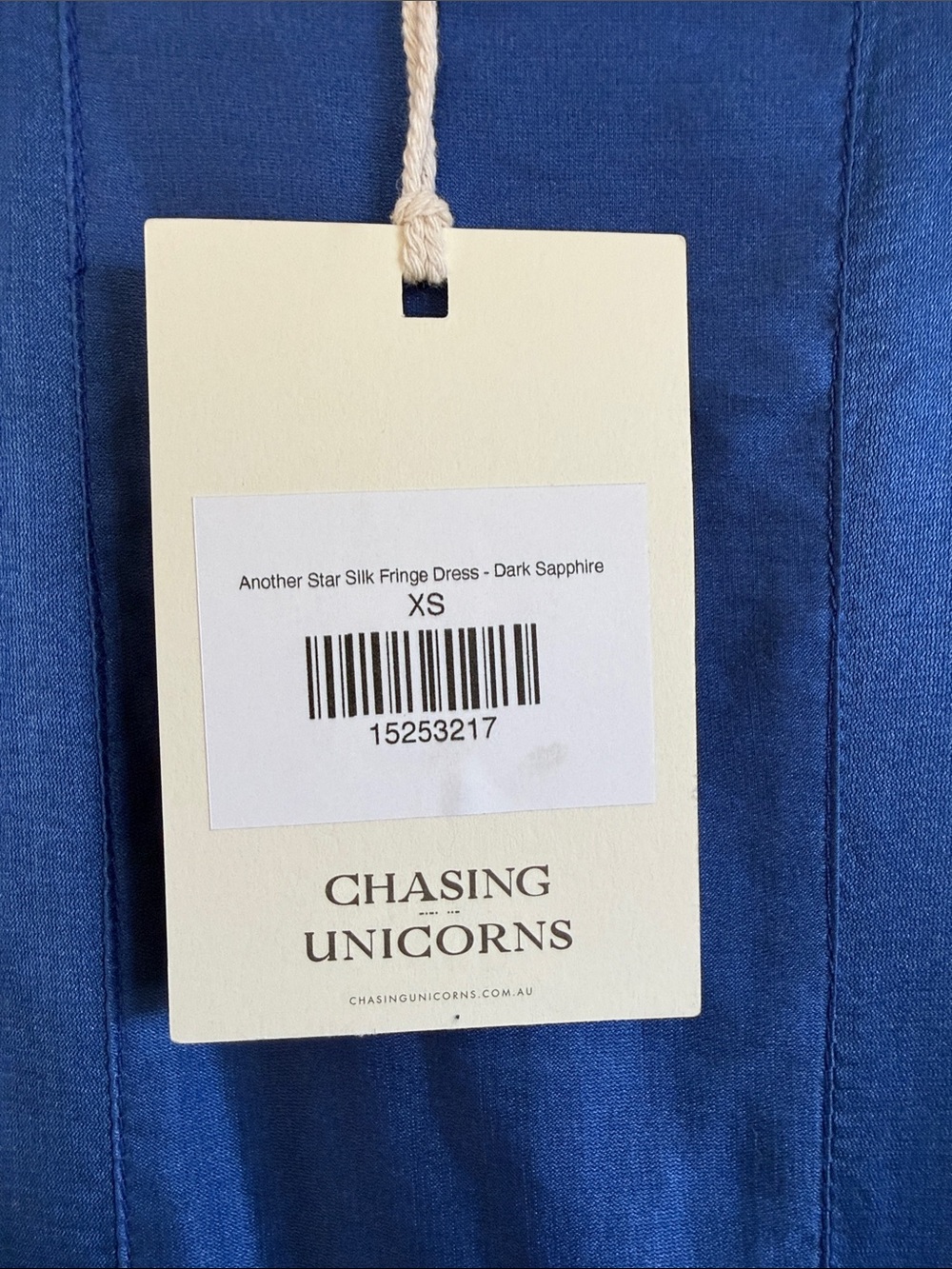 Chasing Unicorns Another Star Silk Fringe Dress NWT XS Dark Sapphire - Picture 6 of 7